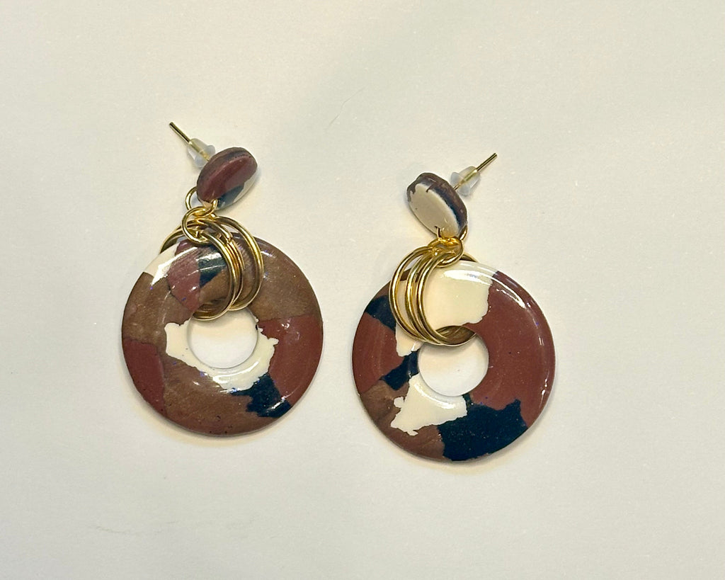 Mocha Terrazzo Circle Drop Earrings